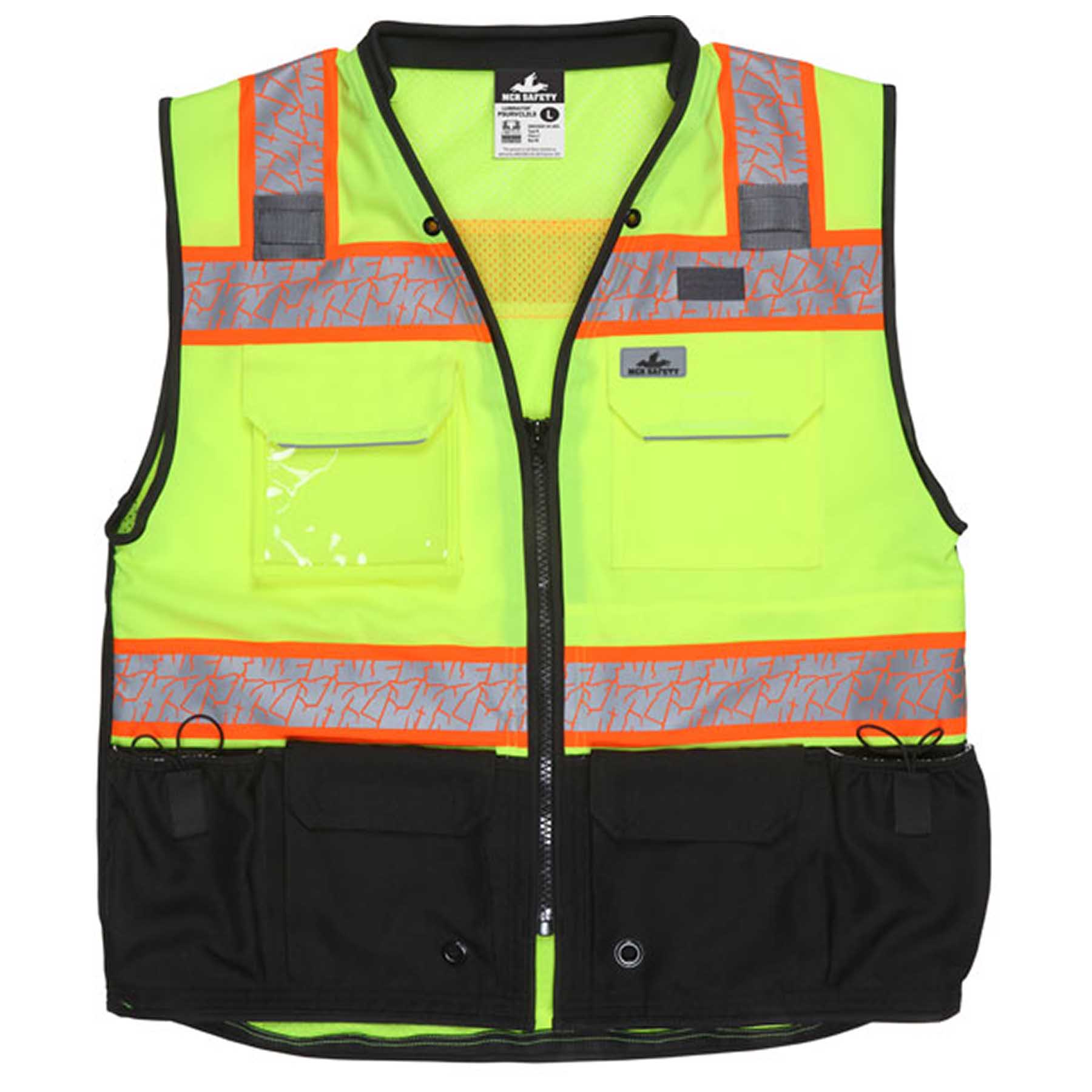 MCR Safety PSURVCL2LS Type R Class 2 Black Bottom Solid Front Surveyor Safety Vest