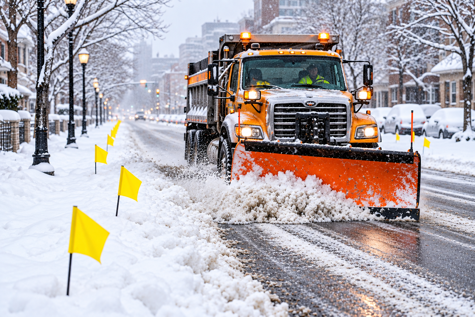 snow plow and marking flags