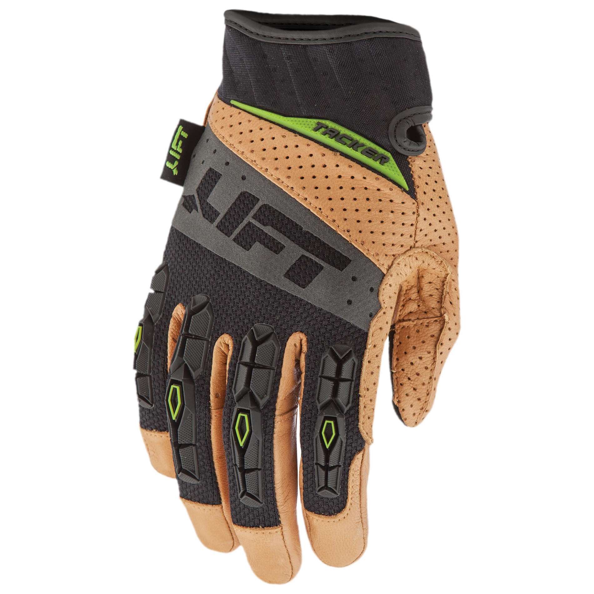 Brown and black safety leather gloves.